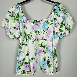 Old Navy Womens Floral Puff Sleeve Babydoll Top XL Purple Cottagecore Peasant